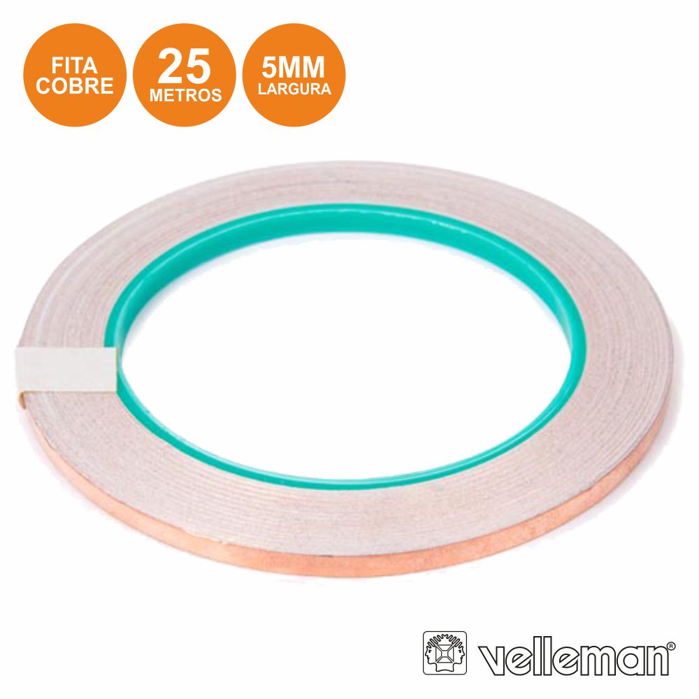 Fita Adesiva Em Cobre 5Mm 25M Velleman - Tauu.pt