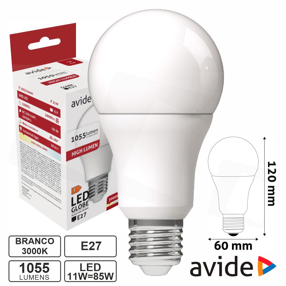 Lâmpada Led Dimável E27 Globo A60 11W 230V 3000K 1055Lm - Tauu.pt