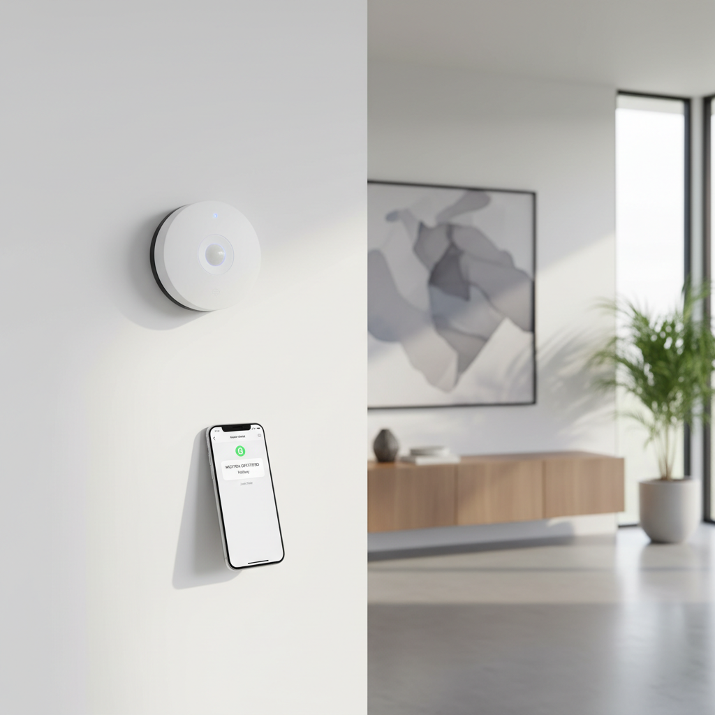 Detetor de movimento inteligente WiFi instalado em corredor de casa moderna