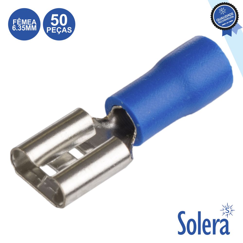 Terminal Faston Fêmea Isolado 6.35Mm Azul 50X Solera - Tauu.pt