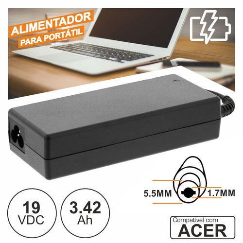 Alimentador P/ Acer 19V 3.42A 65W 5.5X1.7Mm - Tauu.pt